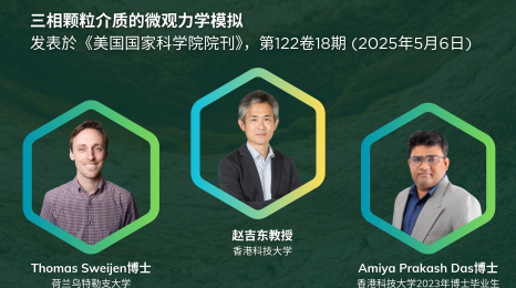 科大的赵吉东教授(中)及Amiya Prakash Das博士(右)与荷兰乌特勒支大学的Thomas Sweijen博士(左)携手合作,研发了一种革命性的计算框架,深化了科学界对土壤、沙粒和药物粉末等颗粒材料动力学的理解。 科大的赵吉东教授(中)及Amiya Prakash Das博士(右)与荷兰乌特勒支大学的Thomas Sweijen博士(左)携手合作,研发了一种革命性的计算框架,深化了科学界对土壤、沙粒和药物粉末等颗粒材料动力学的理解。
