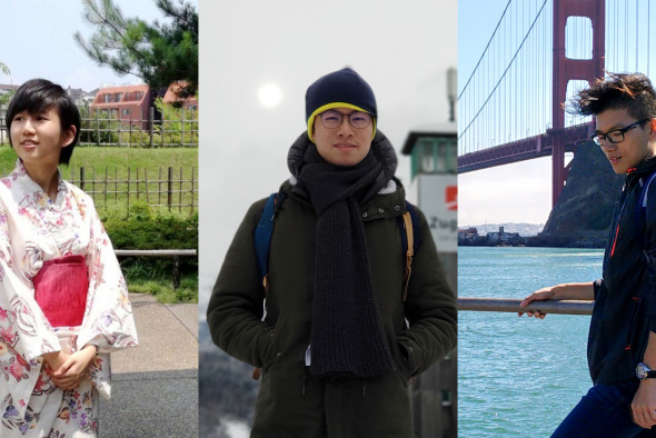 (From left) Alumni CHAU Wing-In, Stephen LUI Ka-Fai and Alan SHAM Ka-Yi have adapted to their new ways of life in Tokyo, Munich and San Francisco respectively.