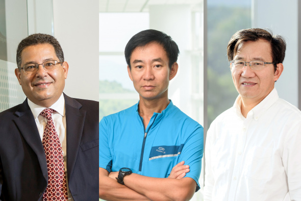 Three more School of Engineering faculty have been appointed to named professorships: (from left) Prof. Khaled Ben Letaief, Prof. Chan Man-Sun, and Prof. Li Zexiang.