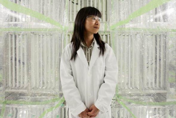 吴雅莉教授身处乔治亚理工学院实验室内的环境室设施，她的研究工作加深了世界对气溶胶和空气污染这些课题的了解。