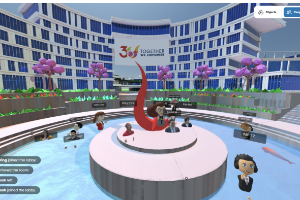 科大舉辦本港高等教育界首個在元宇宙進行的記者會，傳媒朋友參觀即將於9月開幕的科大﹙廣州﹚的虛擬校園。
