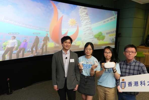 (From left) Prof. Ben Chan Yui-Bun, Director of the School of Engineering’s Center for Engineering Education Innovation and Associate Professor of Engineering Education in the Department of Civil and Environmental Engineering, and students of the Engineering Team Design Experience common core course Xie Sze-Wing and Kwok Sze-Ling