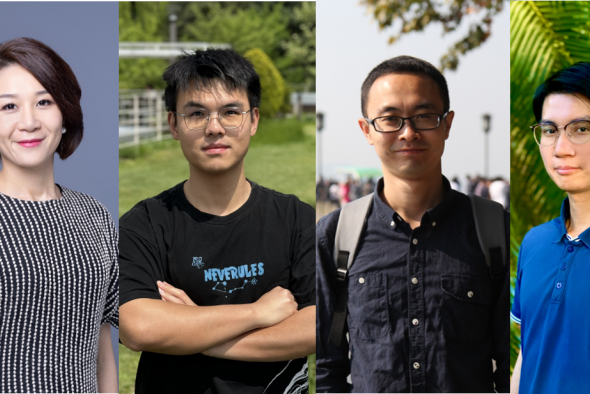 Prof. Lu Mengqian (first left) and her team members Zhang Lujia (second left, PhD student), Zhao Yang (second right, former postdoctoral fellow), and Cheng Tat-Fan (first right, postdoctoral fellow) who co-authored the research paper on “Future Changes in Global Atmospheric Rivers Projected by CMIP6 Models”