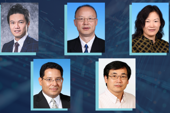 (Top row, from left) Prof. Dan Tsang, Prof. Ding Cunsheng, and Prof. Zhang Qian; (bottom row, from left) Prof. Khaled B. Letaief and Prof. Yang Hai