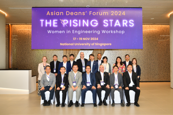 The Asian Deans’ Forum is a gathering of engineering heads of member universities to share experiences and approaches to the development of engineering knowledge. Front row from left: Prof. Hong K. Lo (HKUST), Prof. Chiang Mao-Hsiung (NTU), Prof. Kouhei Tsumoto (UTokyo), Prof. Teo Kie Leong (NUS), Prof. Julien Epps (UNSW Sydney), Prof. Wontae Hwang (SNU) and Prof. Wu Huaqiang (THU).