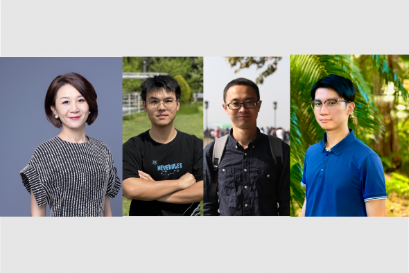 Prof. Lu Mengqian (first left) and her team members Zhang Lujia (second left, PhD student), Zhao Yang (second right, former postdoctoral fellow), and Cheng Tat-Fan (first right, postdoctoral fellow) who co-authored the research paper on “Future Changes in Global Atmospheric Rivers Projected by CMIP6 Models”