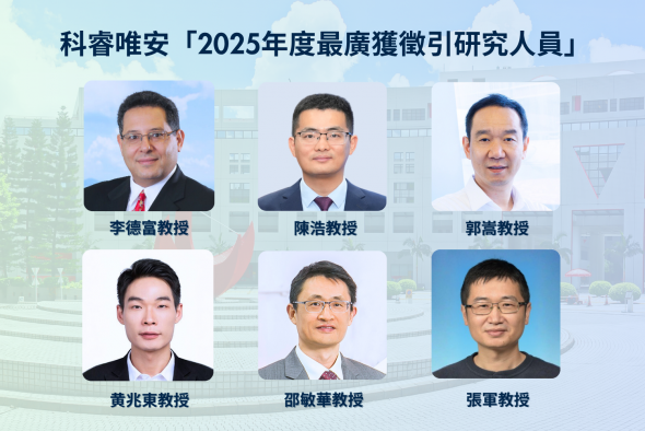 香港科技大學本年共有12位學者獲科睿唯安評為「2025年度最廣獲徵引研究人員」，當中六位來自工學院。