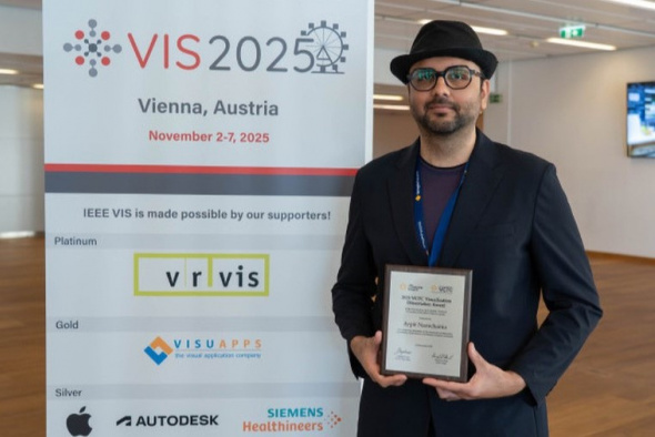 Prof. Arpit Narechania, recipient of the IEEE VGTC Visualization Dissertation Award, at the 2025 IEEE VIS Conference.