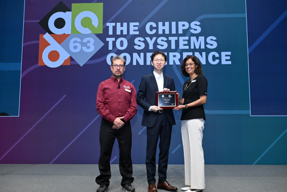 Prof. Xie Zhiyao (center) received the ACM SIGDA Outstanding New Faculty Award 2026 at the Design Automation Conference 2026. He is the first recipient from a Hong Kong tertiary institution to receive this highly competitive award since it was first presented in 2000.