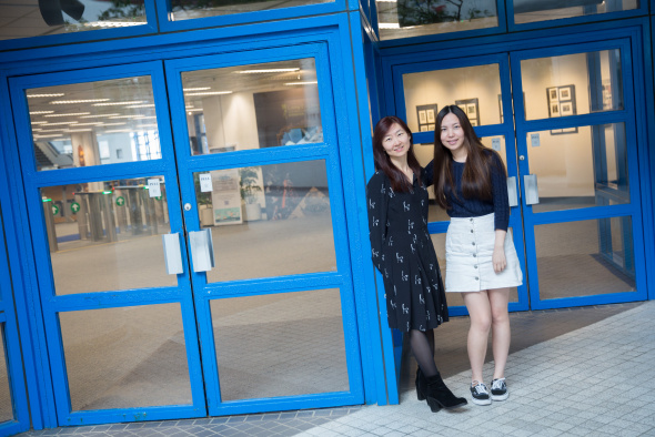 (From left) Alumnae Kyna WONG and Bella CHAN made HKUST their first choice because they were both eager from childhood to explore science and technology.