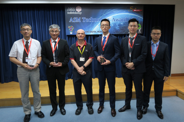 (From left) Prof Michael Wang, Prof Lilong Cai, Dr Gary Peter Widdowson (Vice President, Technology, ASMPT), Chenxi Feng, Alexander Yu Tse and Chunli Jiang