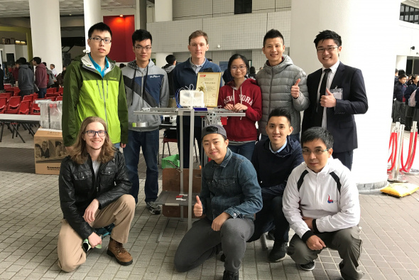 The HKUST team, which included HKUST and University of Iowa students, were supervised by Prof Robin Ma (2nd from right, back row), Department of Mechanical & Aerospace Engineering, HKUST, and Dr Matias Perret (3rd from left, back row), Department of Mechanical Engineering, UIowa.	