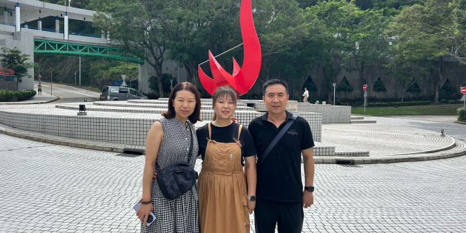 Pictured with her parents, Electronic and Computer Engineering PhD student Sarah Feng Shuo (center) has been enamored with electronics since childhood and is now determined to pursue her passion for integrated circuit (IC) design.