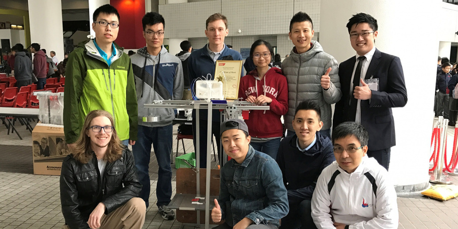 The HKUST team, which included HKUST and University of Iowa students, were supervised by Prof Robin Ma (2nd from right, back row), Department of Mechanical & Aerospace Engineering, HKUST, and Dr Matias Perret (3rd from left, back row), Department of Mechanical Engineering, UIowa.	