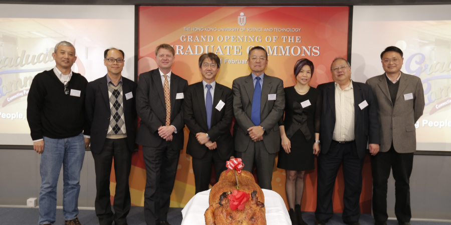 From left: Prof Penger Tong, Associate Dean of Science (Research and Graduate Studies); Prof Roger Cheng, Associate Provost (Teaching and Learning); Mr Mark Hodgson, Vice-President for Administration and Business; Prof Joseph Lee, Vice-President for Research and Graduate Studies; Dr Eden Woon, Vice-President for Institutional Advancement; Ms Chelsia Lau, Chief Designer, Design Strategic Concepts Group, Ford Motor Company; Prof James Lee, Dean of Humanities and Social Science; and Prof King Lun Yeung, Associ