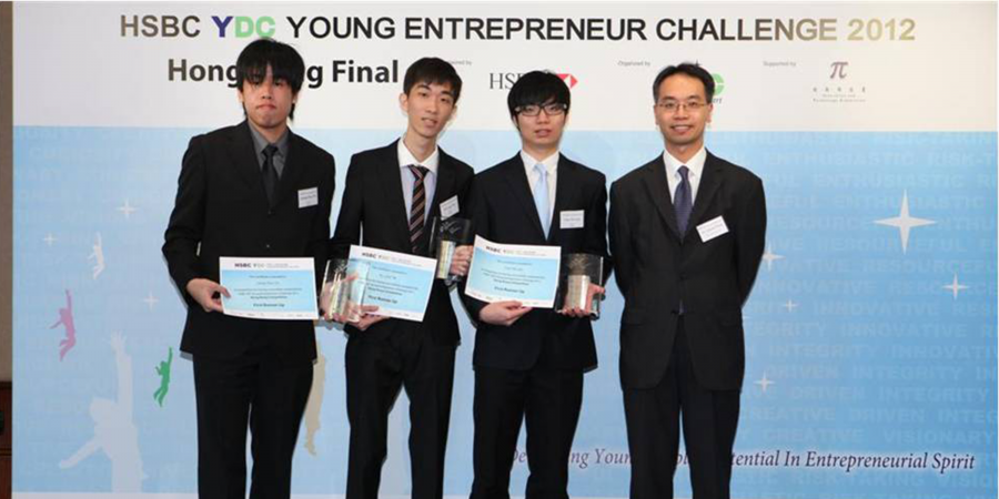 The Robotics Team members (from left) Chun Yin LEUNG, Lung Tak HO and Hoi Lam CHAN received the awards in HSBC YDC Yong Entrepreneur Challenge 2012 on behalf of the Team. 