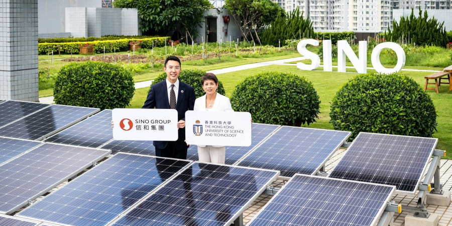 HKUST and Sino Land join hands in publishing a Decarbonization Blueprint, with a view to achieving net-zero carbon by 2050 through a holistic roadmap. Pictured are Prof. Irene Lo (right), Chair Professor of Civil and Environmental Engineering at HKUST, and Mr. David Ng (left), Group Associate Director of Sino Group.