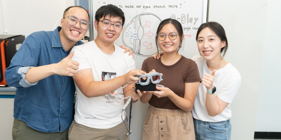 (From left) Kwok Kin-Nam, Chan Kwun-Chung, Leung Yuen-Yin, and Minji Seo were awarded the 2022 James Dyson Award National Winners with their invention O_Oley.