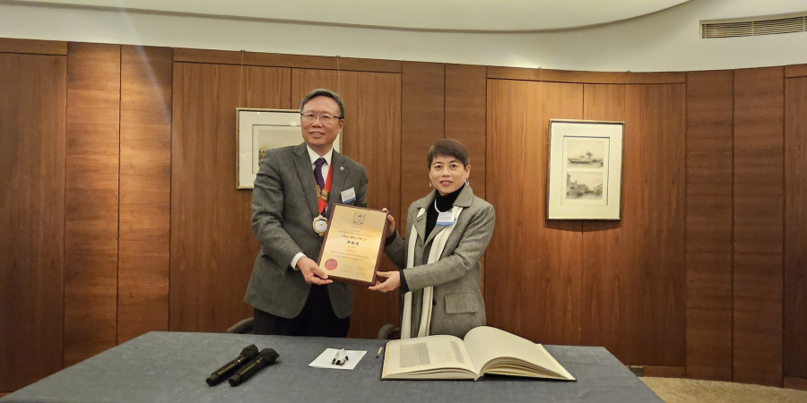 Ir Prof. Irene Lo (right) was presented with a certificate by Ir Prof. Teng Jin-Guang, President of the Hong Kong Academy of Engineering Sciences, at the induction ceremony on January 29, 2024.