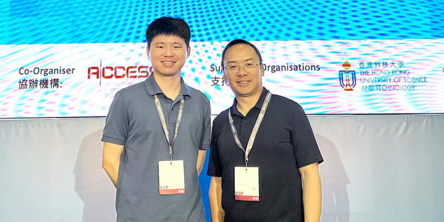 Prof. Tu Fengbin (left) and Prof. Xie Yuan (right) have been devoted to researching and developing the groundbreaking technology of the Reconfigurable Digital Computing-In-Memory AI chip (ReDCIM).