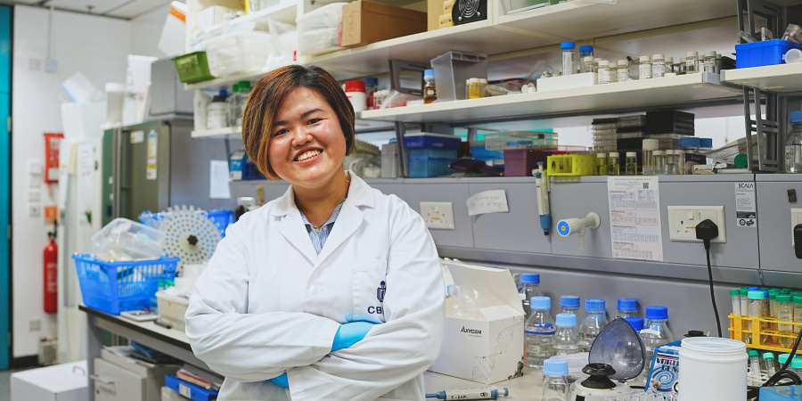 Dr. Melody Chung Jin-Teng, currently postdoctoral researcher at HKUST and co-founder of Allegrow Biotech Ltd.