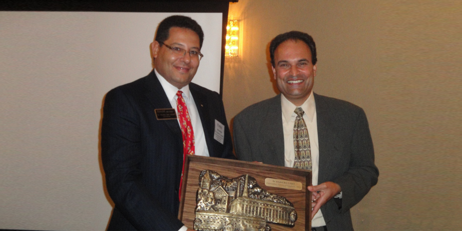 Prof Ben Letaief (left) receives the 2010 Outstanding Electrical and Computer Engineer Award from Professor V "Ragu" Balakrishnan, Head of the School of Electrical and Computer Engineering at Purdue University in West-Lafayette, Indiana, USA on 10 September 2010.