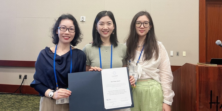 (From left) Prof. Ma Xiaojuan (HKUST), Prof. Sun Yuling (East China Normal University), and Prof. Tong Xin (Duke Kunshan University) received a Best Paper Award at the ACM CHI Conference 2024.