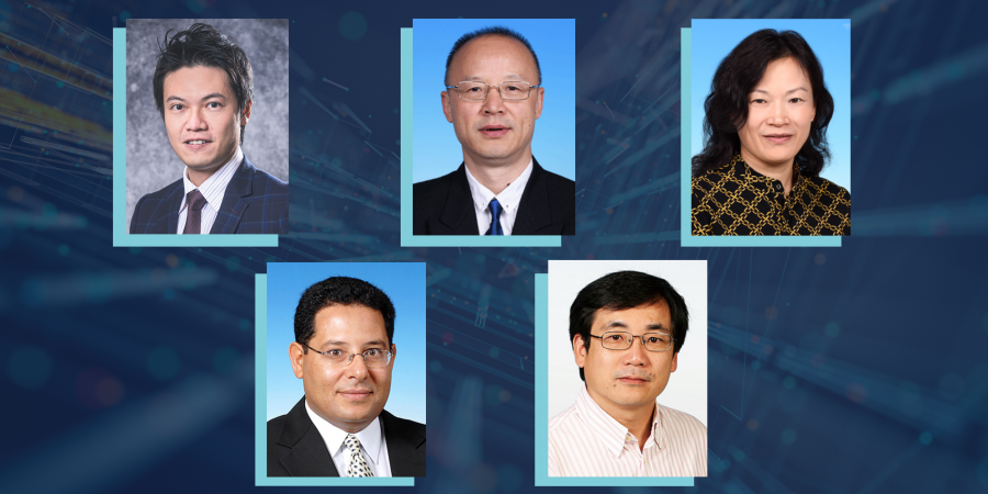 (Top row, from left) Prof. Dan Tsang, Prof. Ding Cunsheng, and Prof. Zhang Qian; (bottom row, from left) Prof. Khaled B. Letaief and Prof. Yang Hai
