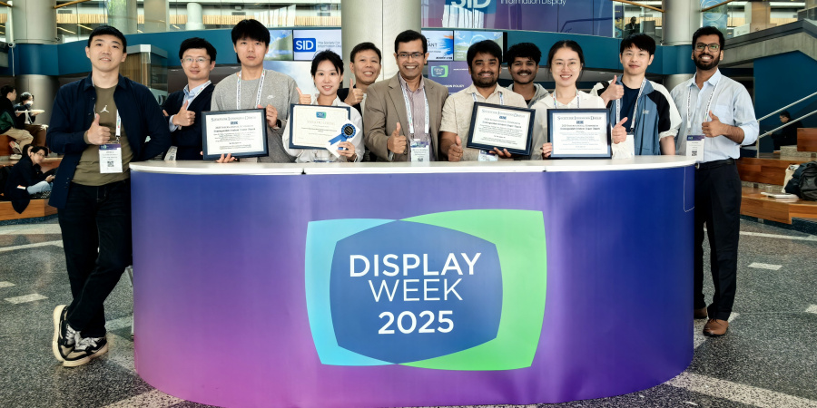 Prof. Abhishek Srivastava (front row, third right) and Electronic and Computer Engineering PhD students  Cheng Ming (front row, first right), Kumar Mallem (front row, second right), Chen Zhaoyi (front row, second left), and Cheng Yuechu (front row, third left)