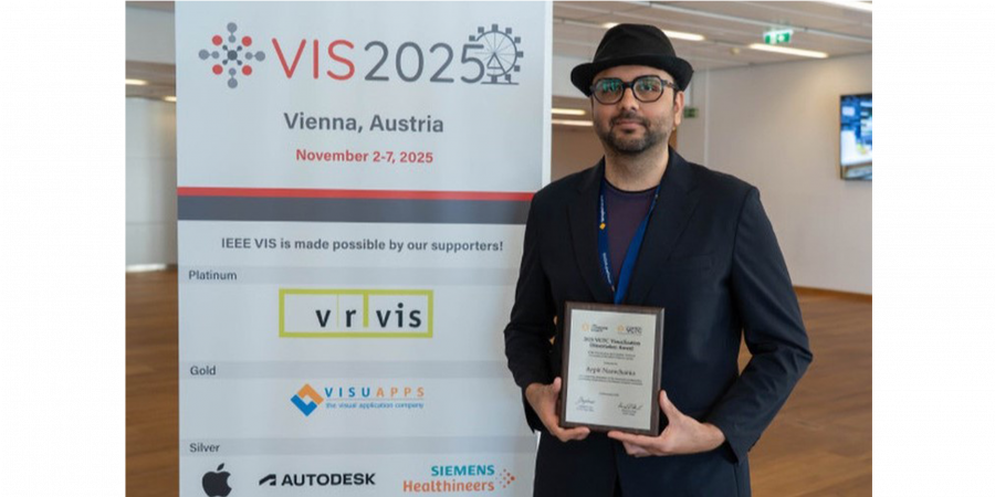 Prof. Arpit Narechania, recipient of the IEEE VGTC Visualization Dissertation Award, at the 2025 IEEE VIS Conference.