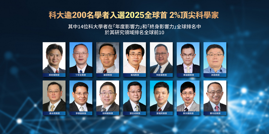 科大逾200名學者入選2025全球首2%頂尖科學家，其中14位科大學者在「年度影響力」和「終身影響力」全球排名中，於其研究領域排名全球前10。