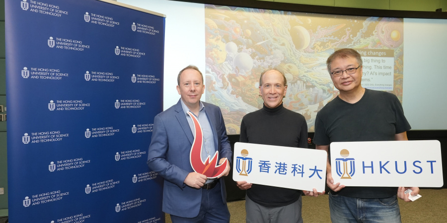(From left) Dr. Sean McMinn, Director of the Center for Education Innovation; Prof. Andrew Horner, Professor of Computer Science and Engineering; and Prof. Erwin Huang, Adjunct Professor of Integrative Systems and Design, introduced the Education and Generative AI Fund and some of the funded projects at a media briefing in early September.