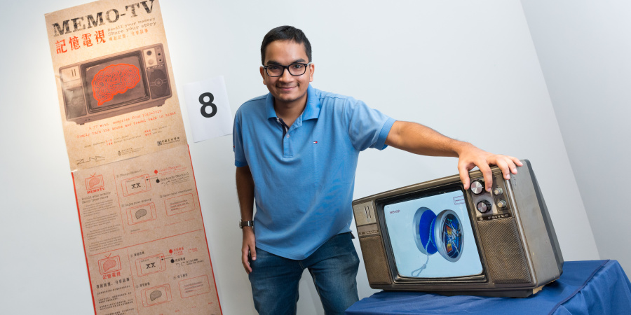 Urvil Sheth and the MemoTV he developed with his teammates in the Design Thinking course.