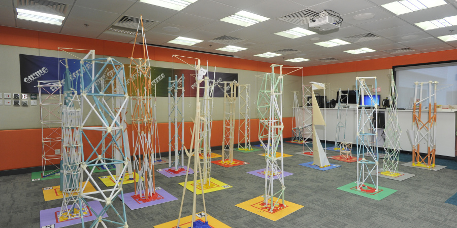 Paper towers built by all participating teams in the 2.5-hour time limit.