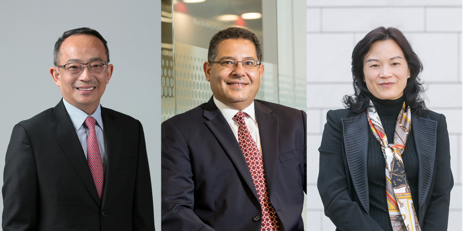 (From left) Prof. Tim Cheng, Prof. Khaled B. Letaief, and Prof. Zhang Qian are newly elected Fellows of the Hong Kong Academy of Engineering Sciences.