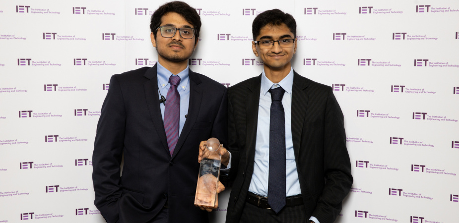 Amrut (left) and Paddy at the global final of the IET Present Around The World Competition.