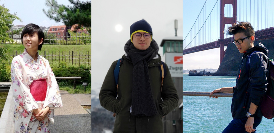 (From left) Alumni CHAU Wing-In, Stephen LUI Ka-Fai and Alan SHAM Ka-Yi have adapted to their new ways of life in Tokyo, Munich and San Francisco respectively.