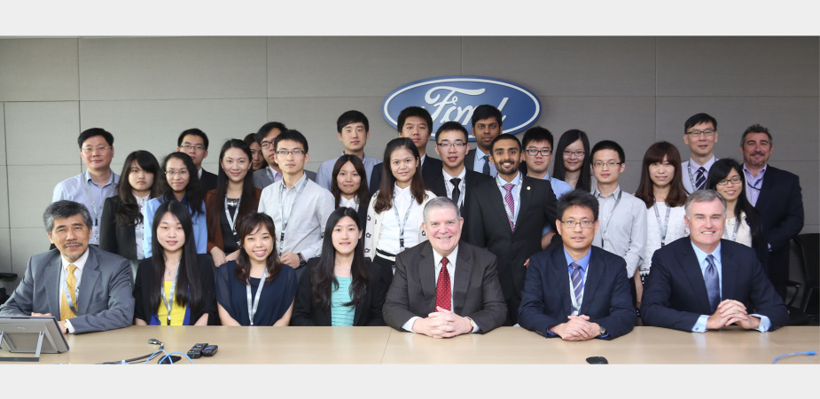 The inaugural year of the Ford-Hong Kong University of Science and Technology (HKUST) Conservation and Environmental Research Grants program concluded with the student grants recipients visiting Ford’s Asia Pacific headquarters in Shanghai. (1st row from the right: Mr. DJ Simpson, sales director, Asia Pacific Emerging Markets, Ford Motor Company; Professor Christopher Chao, Associate Dean of Engineering (Research and Graduate Studies), the Hong Kong University of Science and Technology; Mr. Dave Schoch, pre