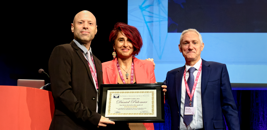 Prof. Daniel Palomar (first left) was presented a certificate for elevation to EURASIP Fellow at the 32nd European Signal Processing Conference, which took place in Lyon, France on August 26-30, 2024.