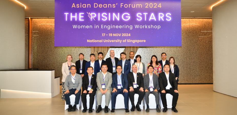 The Asian Deans’ Forum is a gathering of engineering heads of member universities to share experiences and approaches to the development of engineering knowledge. Front row from left: Prof. Hong K. Lo (HKUST), Prof. Chiang Mao-Hsiung (NTU), Prof. Kouhei Tsumoto (UTokyo), Prof. Teo Kie Leong (NUS), Prof. Julien Epps (UNSW Sydney), Prof. Wontae Hwang (SNU) and Prof. Wu Huaqiang (THU).