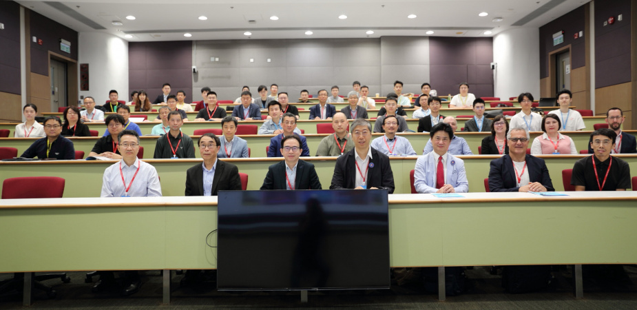 Prof. Charles Ng (first row, third right), HKUST’s Vice-President for Institutional Advancement; Prof. Chen Yong (second row, fifth right), Head and Chair Professor of the Department of Mechanical and Aerospace Engineering (MAE); Prof. Yang Zhengbao (first row, first right), General Chair of ICAST 2026 and Associate Professor of MAE; Prof. Yang Jinglei (first row, first left), Professor of MAE; and ICAST plenary speakers Prof. Wang Kon-Well from the University of Michigan (first row, second left) and Prof. 