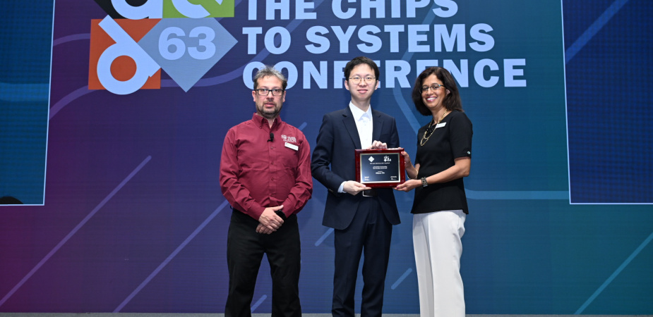 Prof. Xie Zhiyao (center) received the ACM SIGDA Outstanding New Faculty Award 2026 at the Design Automation Conference 2026. He is the first recipient from a Hong Kong tertiary institution to receive this highly competitive award since it was first presented in 2000.