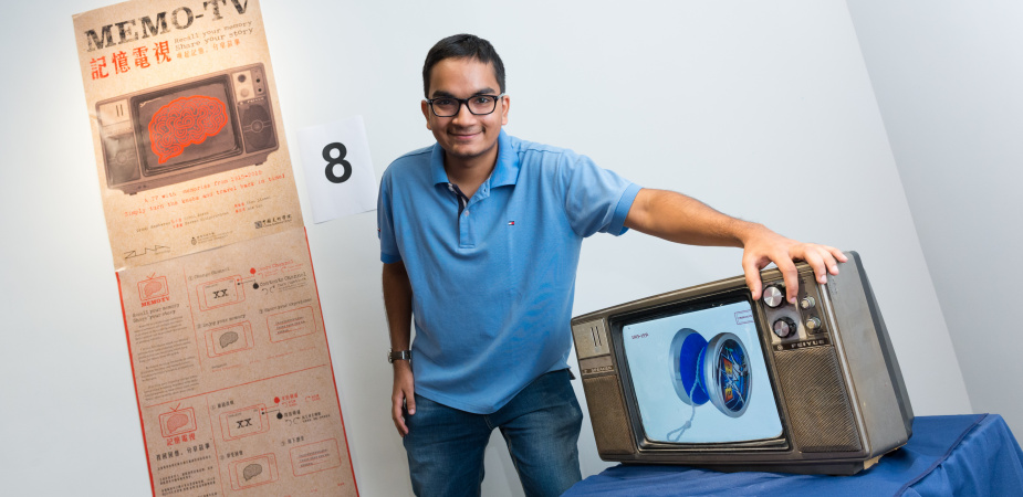 Urvil Sheth and the MemoTV he developed with his teammates in the Design Thinking course.