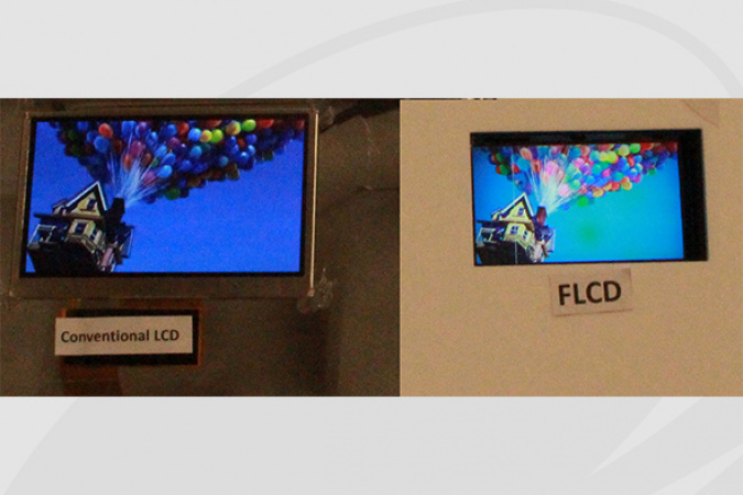 HKUST’s FLCD (right) outperforms traditional LCDs (left) in both image resolution and color saturation.