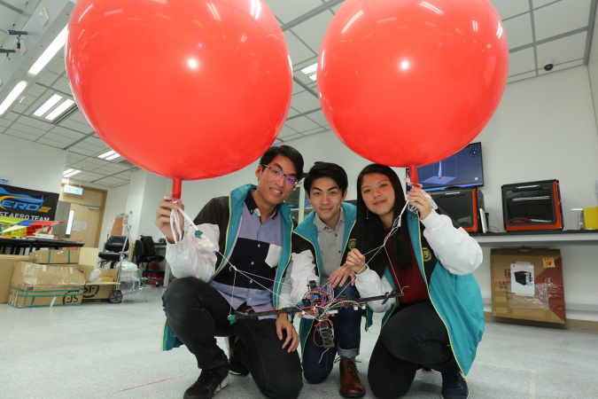 Engineering student and graduates who served as student technical advisors in USEL Lab during their undergraduate years: (from left) Wong Ching-Fung, Jeffrey Tsang Lok-Hay and Hazel Lam Wing-Laam