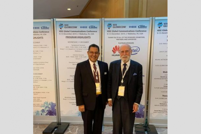 Prof. Letaief, in his capacity as the President of the IEEE Communications Society, greeted Vint Cerf, one of the fathers of the internet, in Hawaii, US in December 2019.