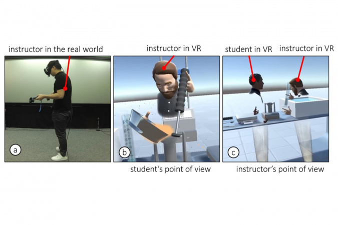 Stepping inside the virtual lab where both instructor and student are represented by avatars.