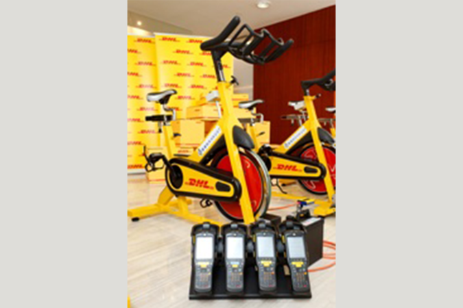 The DHL Power Bike turns the rider’s energy into a renewable, sustainable source of electricity to recharge the electronic hand-held mobile scanners used by DHL couriers to handle customers’ express shipments 