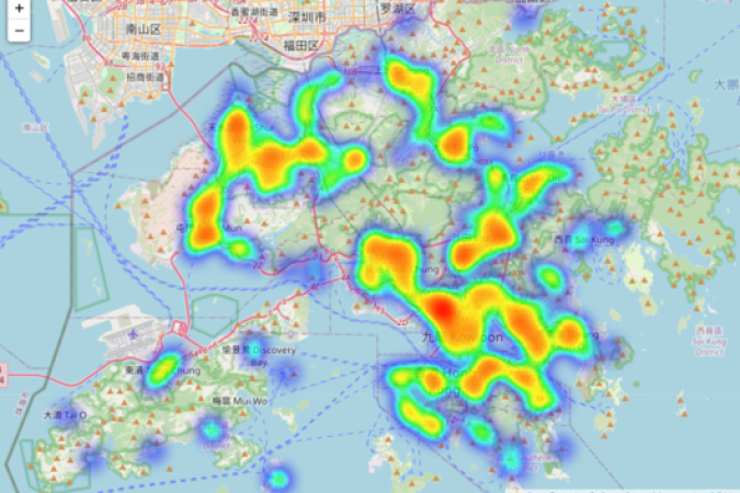 The heat map in the CovidInArea pinpoints and indicates the buildings visited by COVID-positive cases (incident places) with hues of different temperature. The warmer the color (red and orange), the higher the density of incident places. 