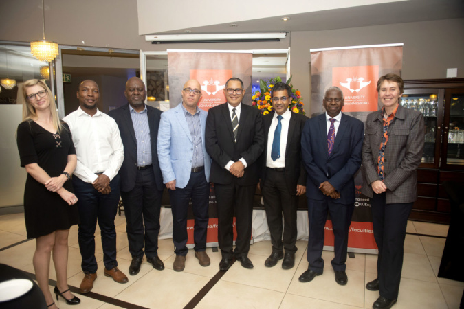 Prof. Letaief (fourth right) and UJ senior management at the honorary doctorate reception dinner (Photo credit: University of Johannesburg)